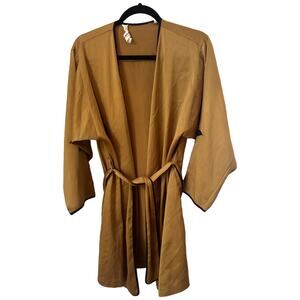 Vintage 1997 Gold Victoria' Secret Floral Embroidered Long Sleeve Robe Gown S